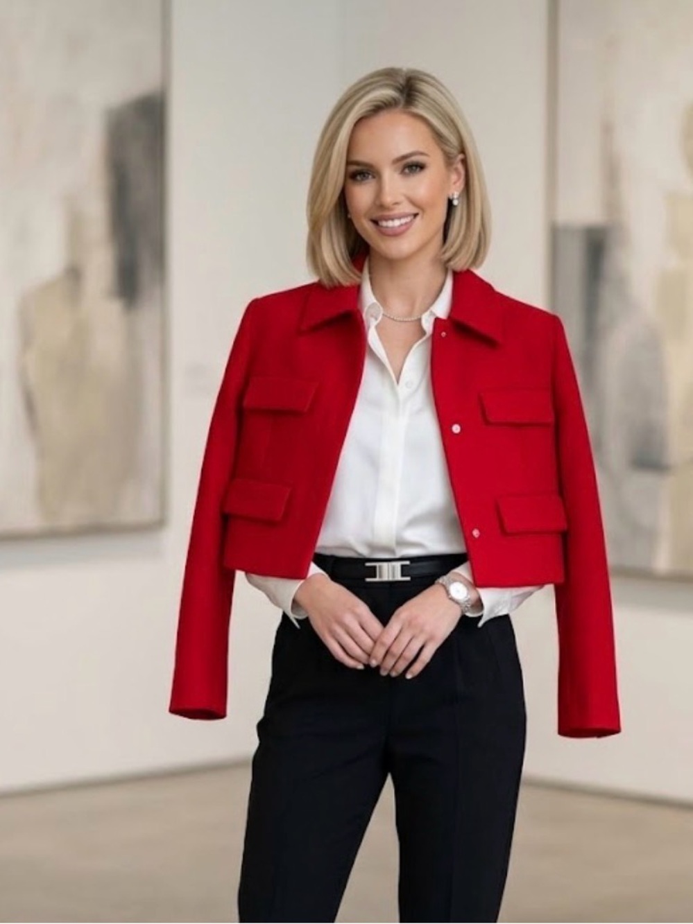Zara Red Cropped Jacket with Flap Pockets - Picture 1 of 6
